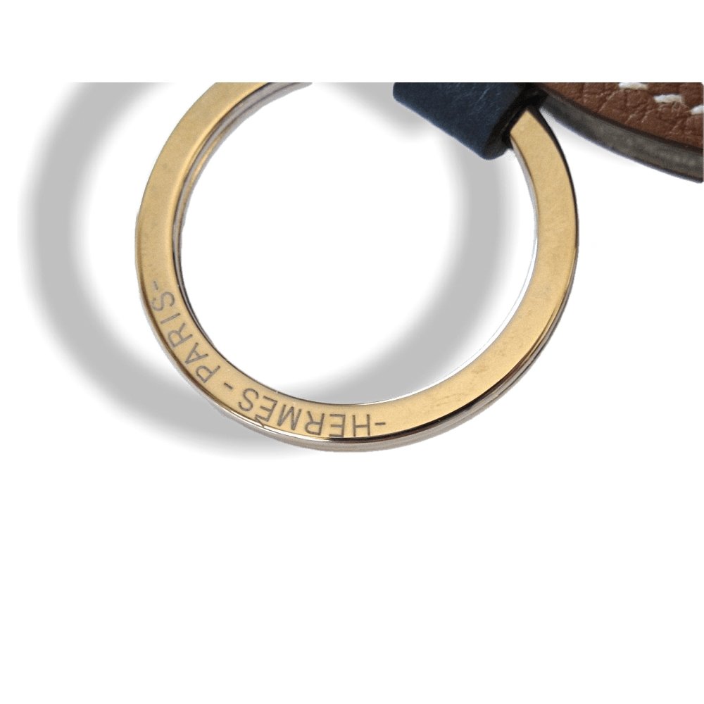 Hermes Gold/Pearl Blue Togo Collector's Baseball Key Ring Porte-Clés, BNIB! - poupishop