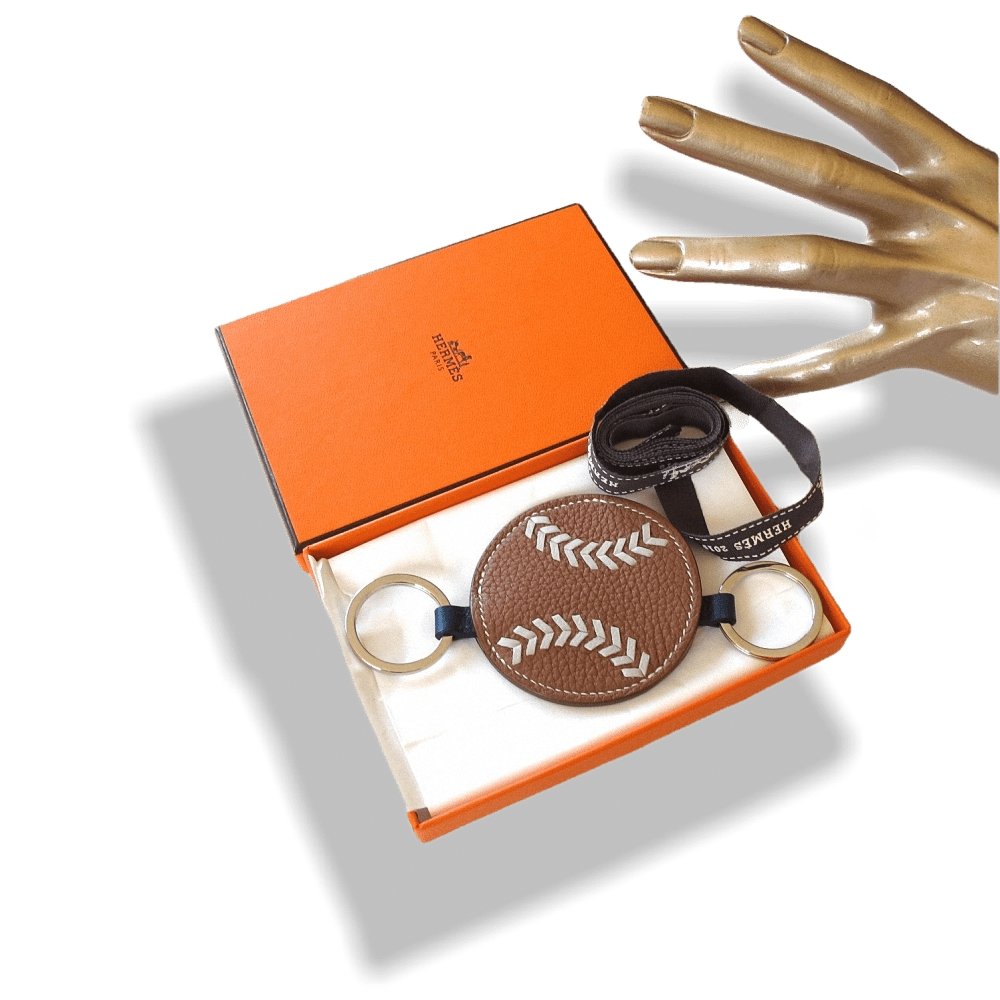 Hermes Gold/Pearl Blue Togo Collector's Baseball Key Ring Porte-Clés, BNIB! - poupishop