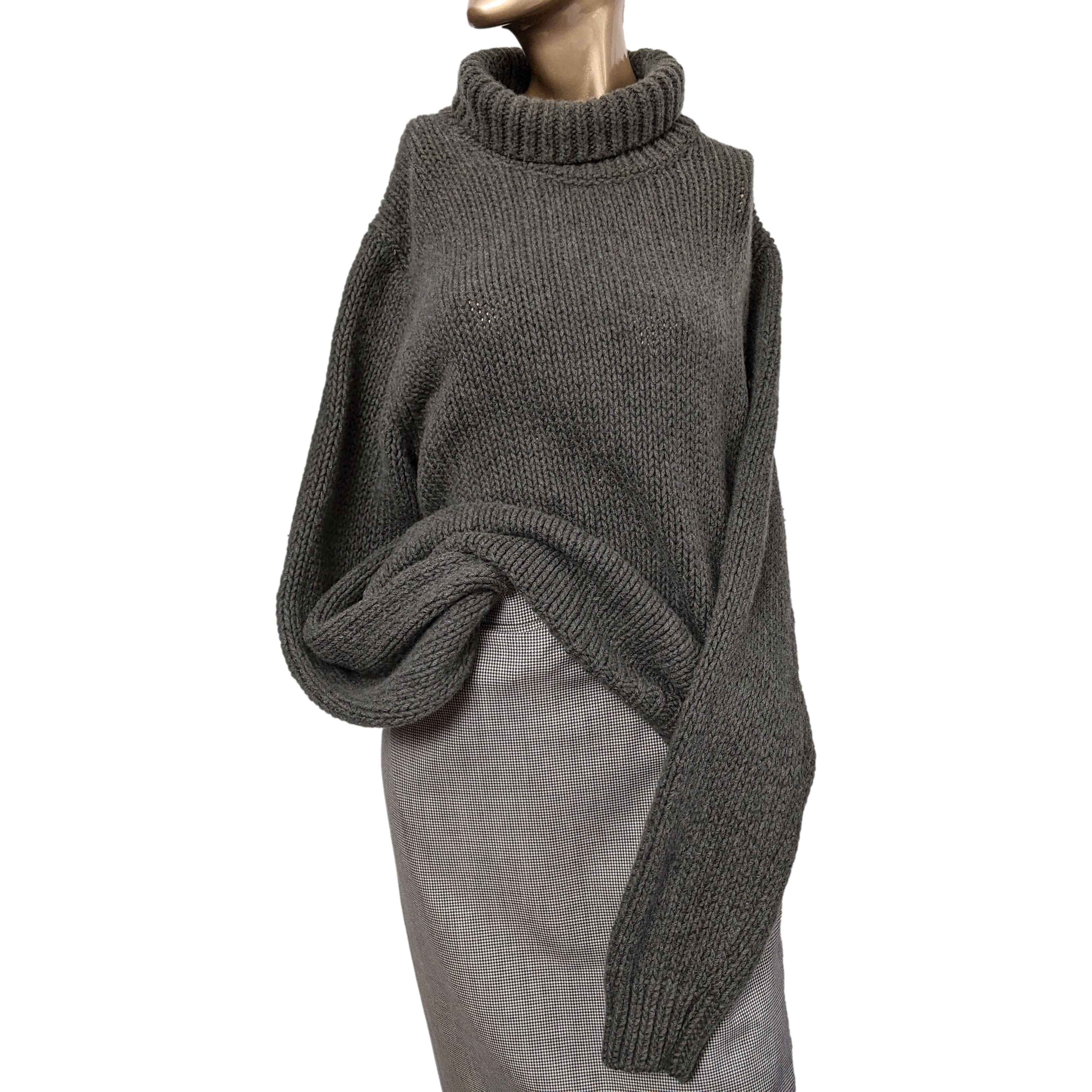Produits Hermes Gris-Vert 100% Cashmere Turtleneck Chunky Knit Sweater SzXXL