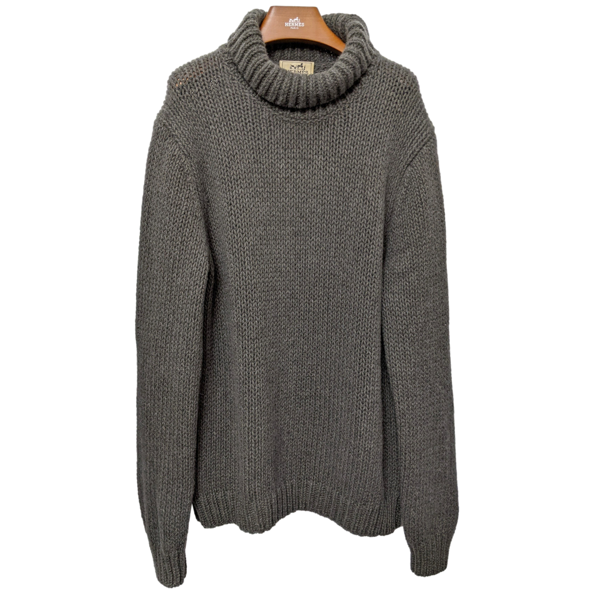 Hermes Gris 100% Cashmere Turtleneck Chunky Knit Sweater SzXXL