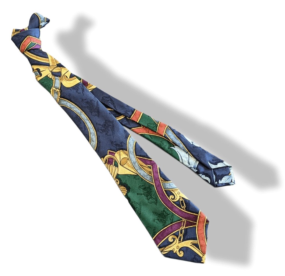 Hermes Green Blue Gold INSTRUCTION DU ROY Printed Jacquard Silk Tie, Mint! - poupishop
