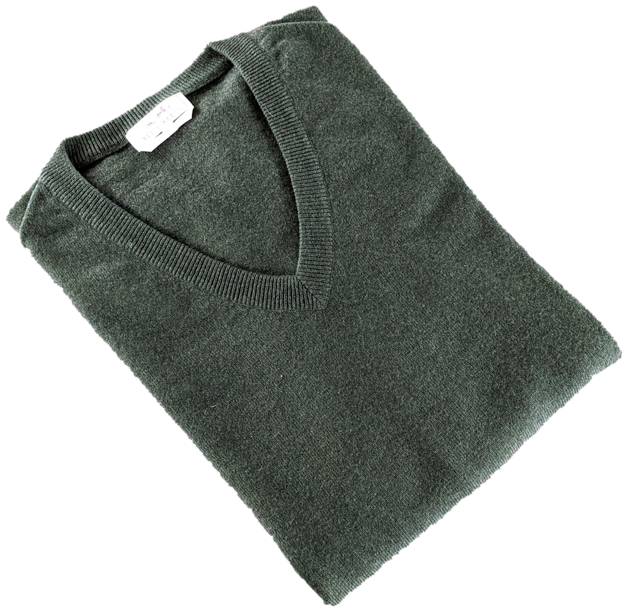 Hermes Men's Vert Chasse 100% Cashmere Classic V-Neck Sweater SzXXL