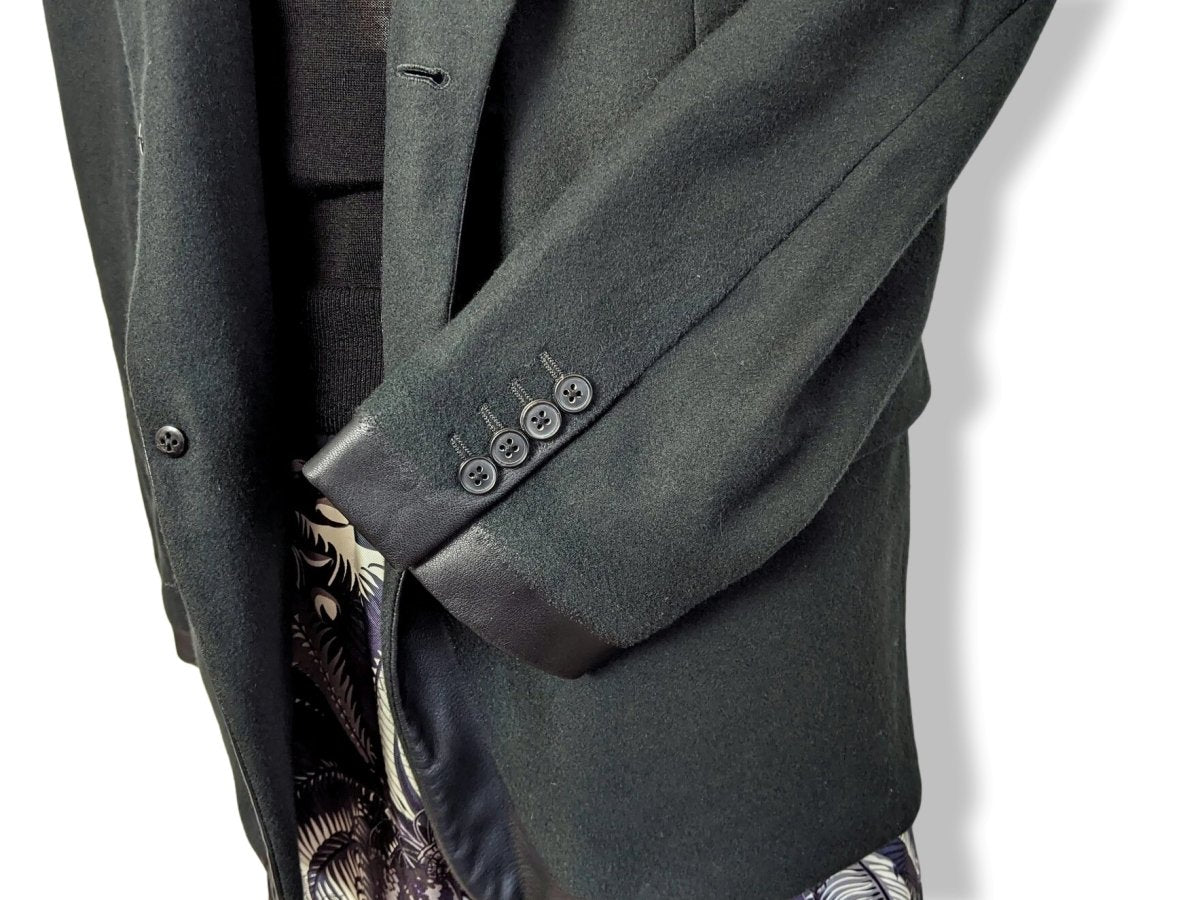 Hermes Green Chasse 100% Wool Men's Jacket with Lamskin Details Sz56, Pur Luxe! - poupishop