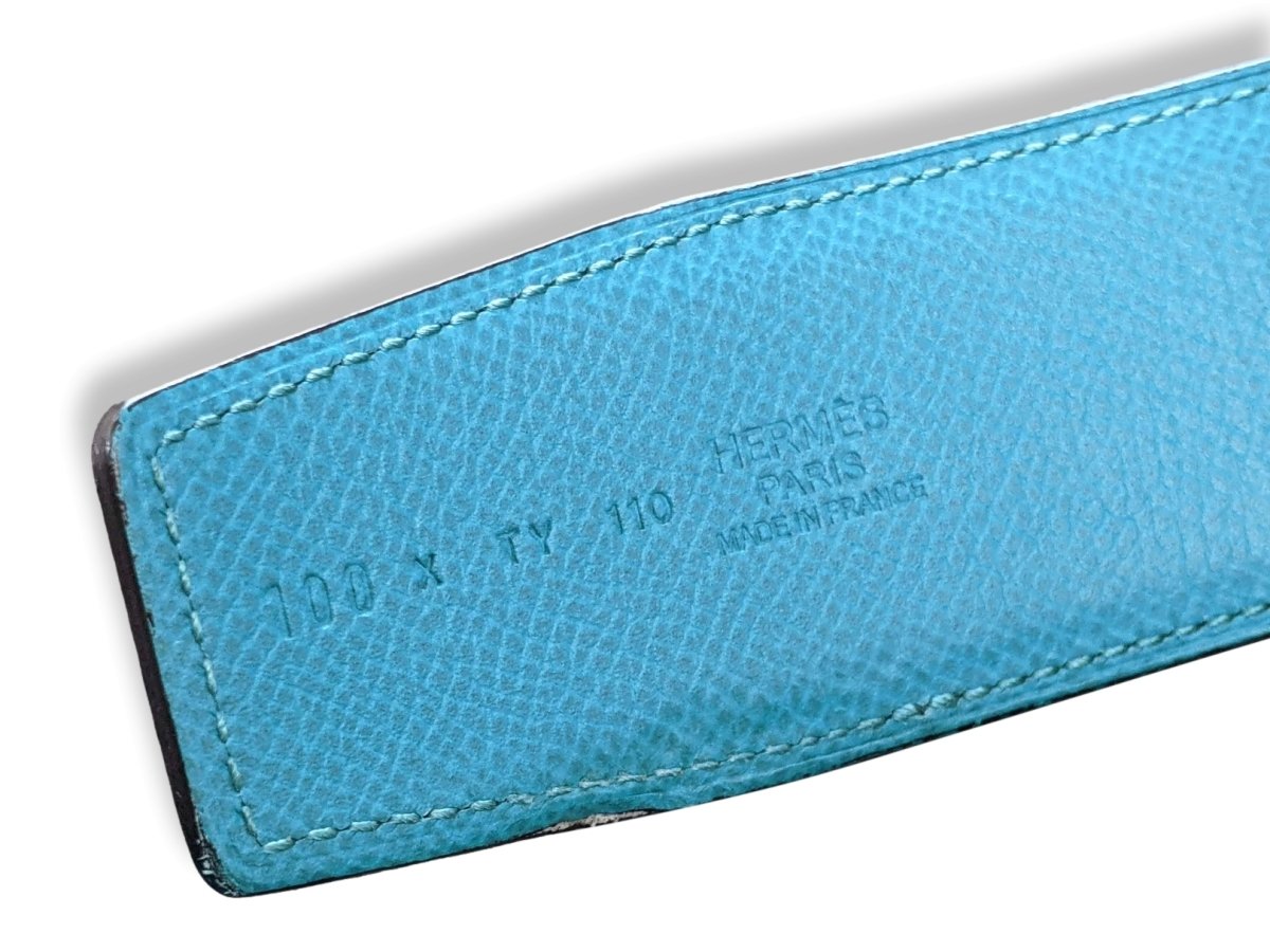 Hermes Green-Turquoise/Very Dark Blue Epsom Reversible Strap Belt 42 MM Sz 100, Used! - poupishop