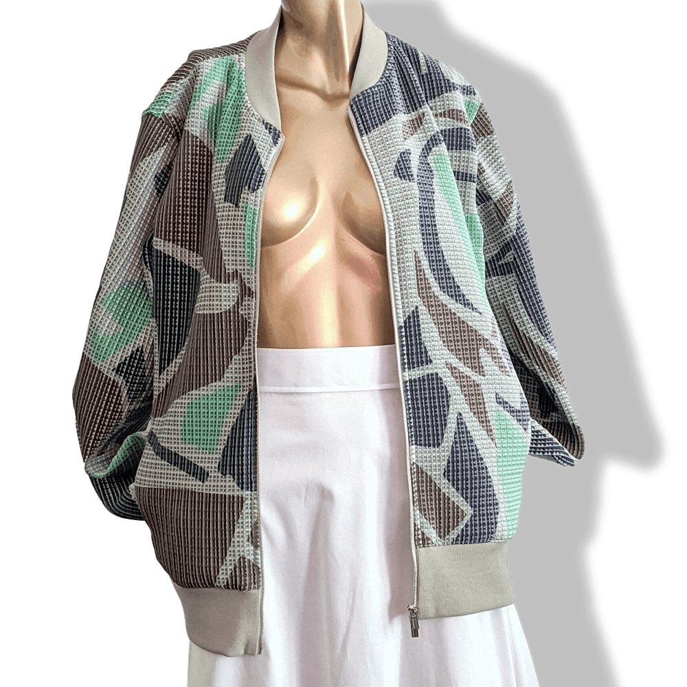 Hermes Green/Grey/Blue/Brown Double Plisse Bomber Jacket SzL, BNEW! - poupishop