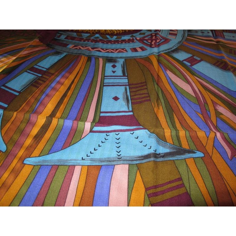 Hermes Green/Orange Cuirs du Desert Detail Cashmere Shawl 140, New! - poupishop