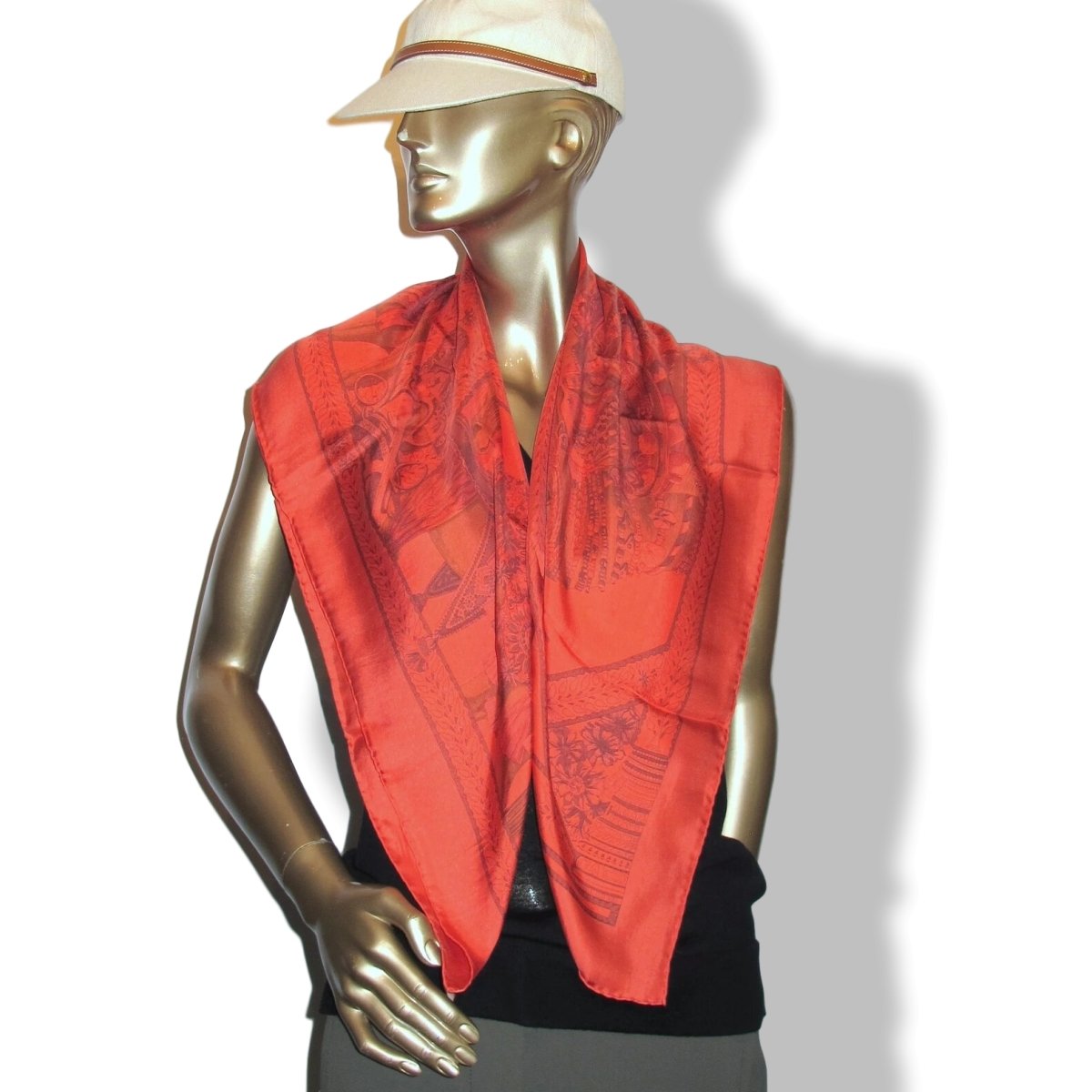 Hermes Grenaline/Corail/Rouge LA DANSE DU CHEVAL DE MARWARI by Annie Faivre Dip Dye Surteint Silk Twill Scarf Carre 90cm, NWT - poupishop