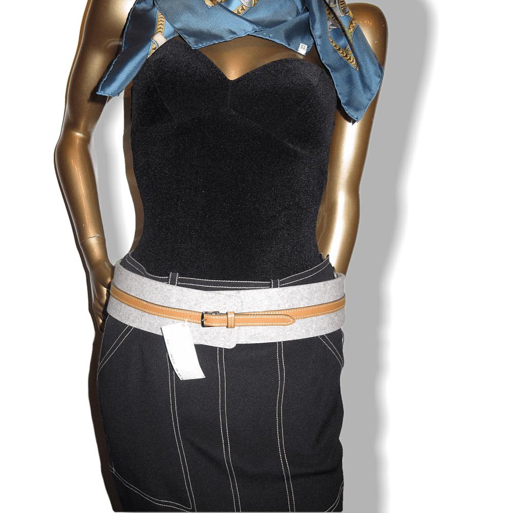 Hermes Grey Felt & Calfskin Fusion Women Belt sz85, NWT! - poupishop