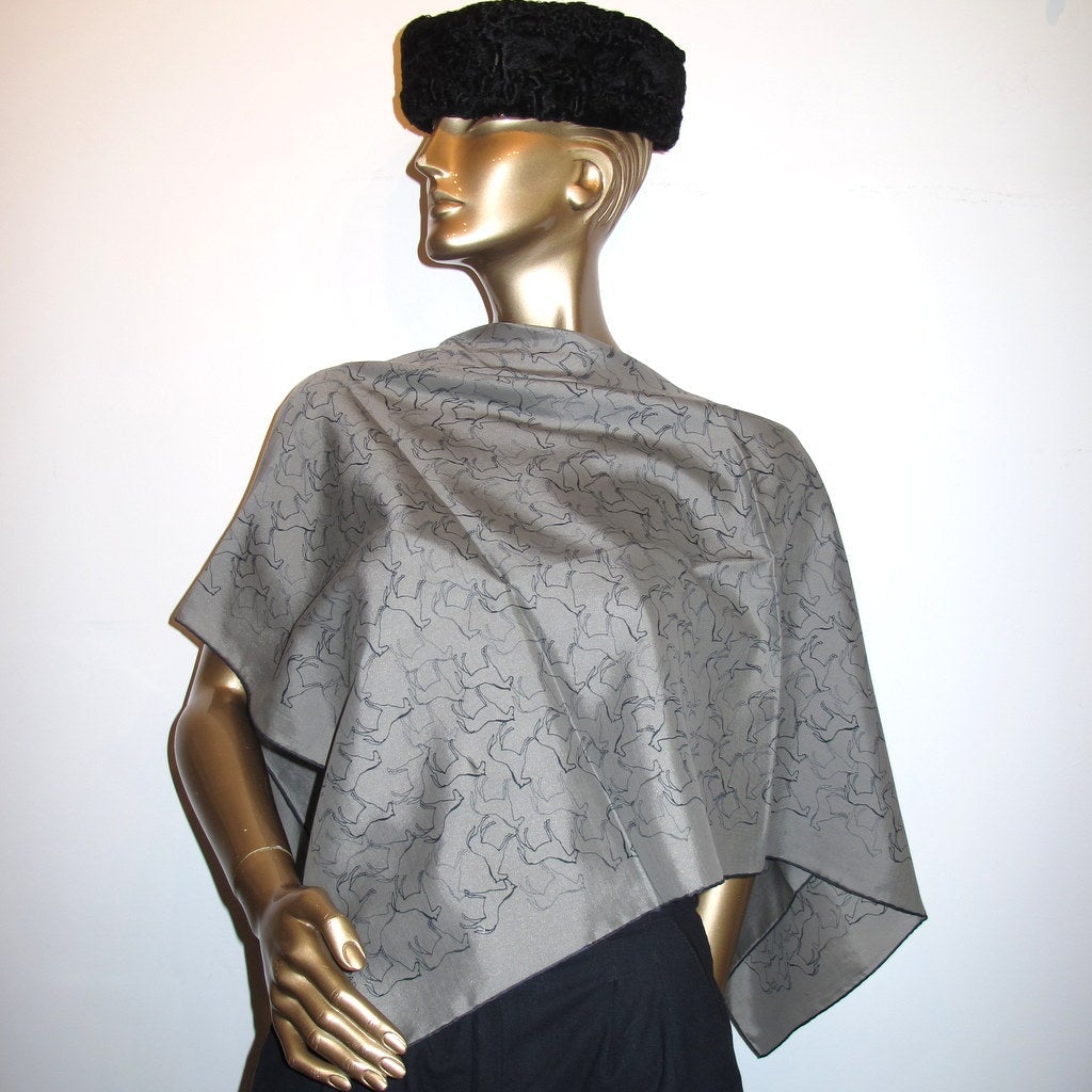 Hermes Grey Tampon Equestre Unisex Cotton/Silk Scarf 100, New! - poupishop