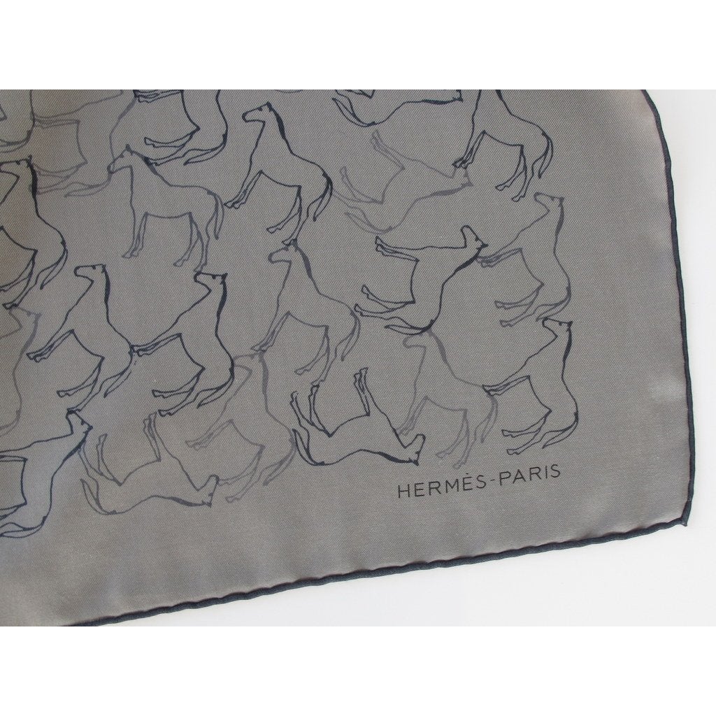 Hermes Grey Tampon Equestre Unisex Cotton/Silk Scarf 100, New! - poupishop