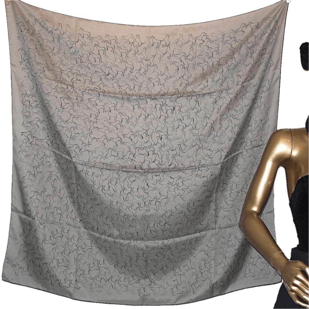 Hermes Grey Tampon Equestre Unisex Cotton/Silk Scarf 100, New! - poupishop