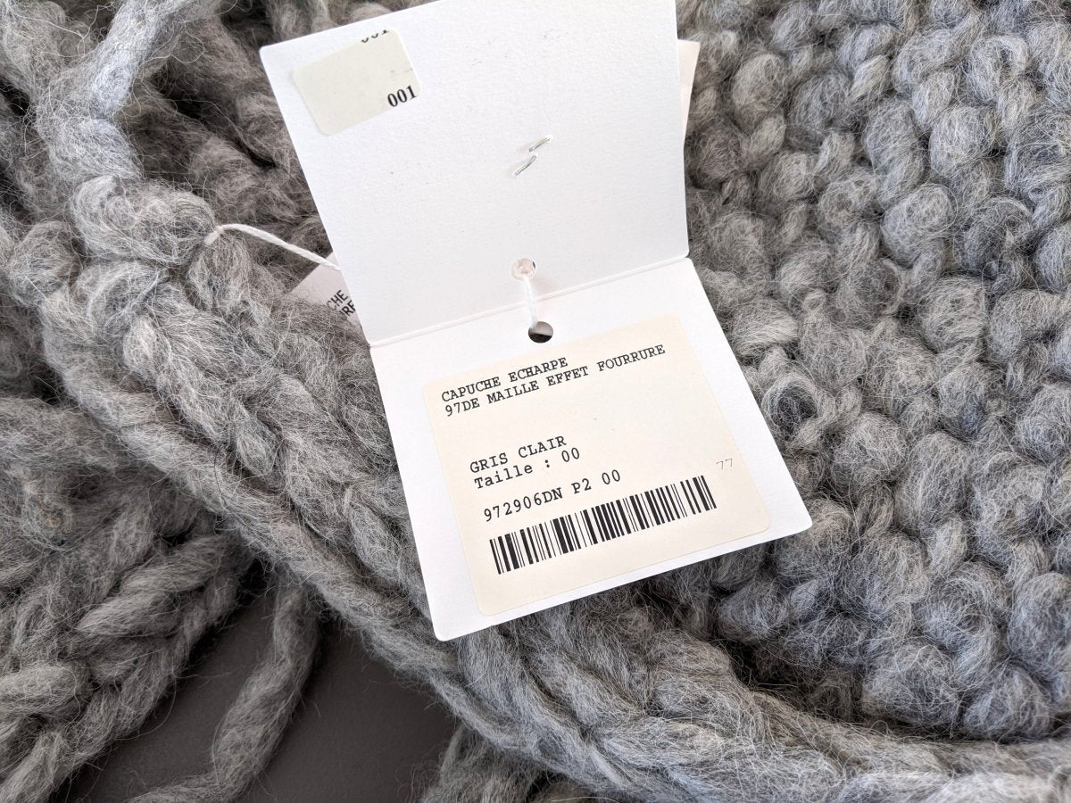Hermes Gris Clair Mesh Alpaga/Fox CAPUCHE ECHARPE MAILLE FUR EFFECT Stole Xtra Long, BNWT! - poupishop