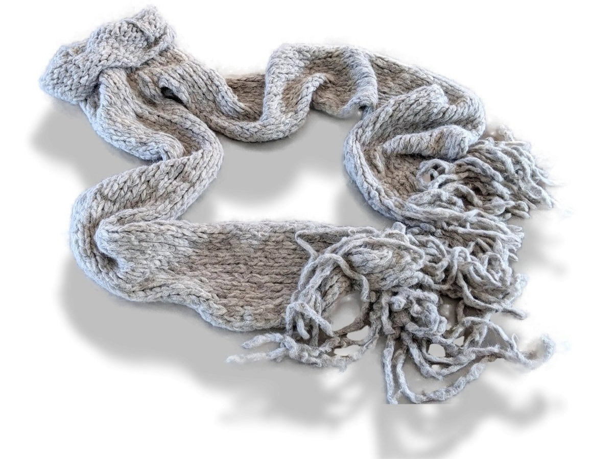 Hermes Gris Clair Mesh Alpaga/Fox CAPUCHE ECHARPE MAILLE FUR EFFECT Stole Xtra Long, BNWT! - poupishop