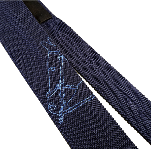 Hermes Marine/Azur "Harnais de Cabriolet" by Cyrille Diatkine Tricot de Soie Embroidered Tie 6 cm