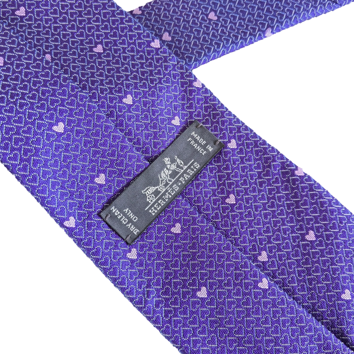 Hermes Violet/Rose "Heart" 100% Thick Silk Tie 8cm