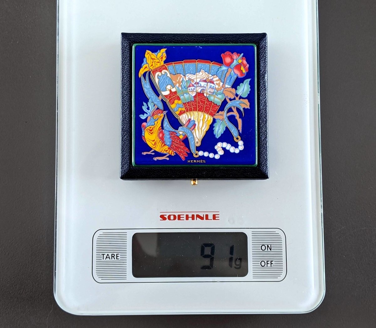 Hermes Home 1987 Special Issue Blue Chevre Mysore & Enamel MIRROR POWDER COMPACT Poudrier; Box! - poupishop
