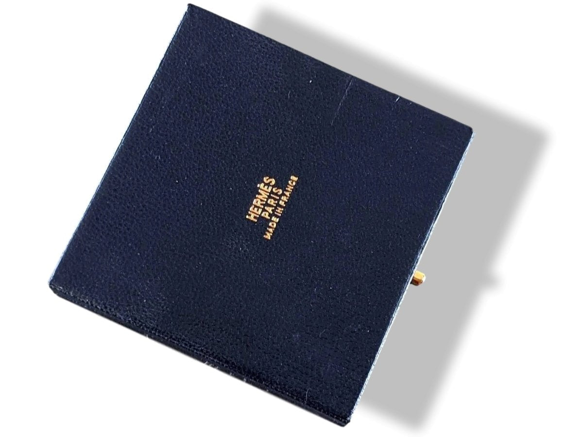 Hermes Home 1987 Special Issue Blue Chevre Mysore & Enamel MIRROR POWDER COMPACT Poudrier; Box! - poupishop