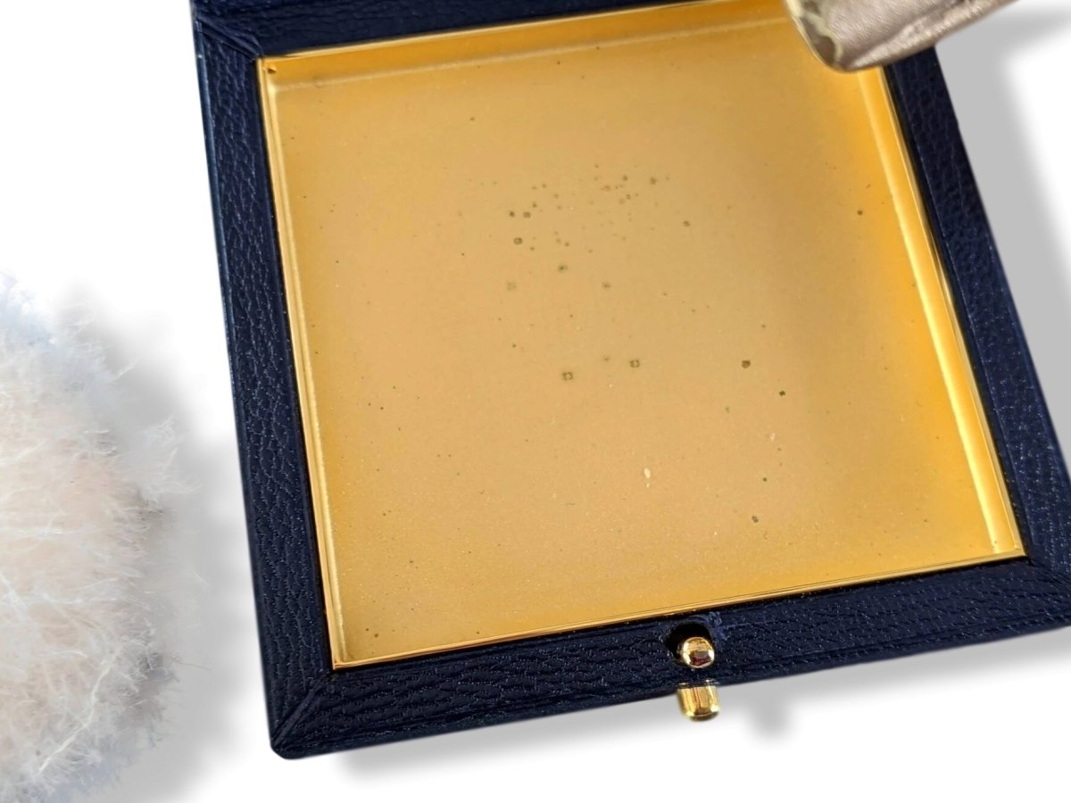 Hermes Home 1987 Special Issue Blue Chevre Mysore & Enamel MIRROR POWDER COMPACT Poudrier; Box! - poupishop