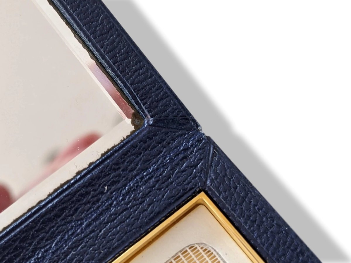 Hermes Home 1987 Special Issue Blue Chevre Mysore & Enamel MIRROR POWDER COMPACT Poudrier; Box! - poupishop