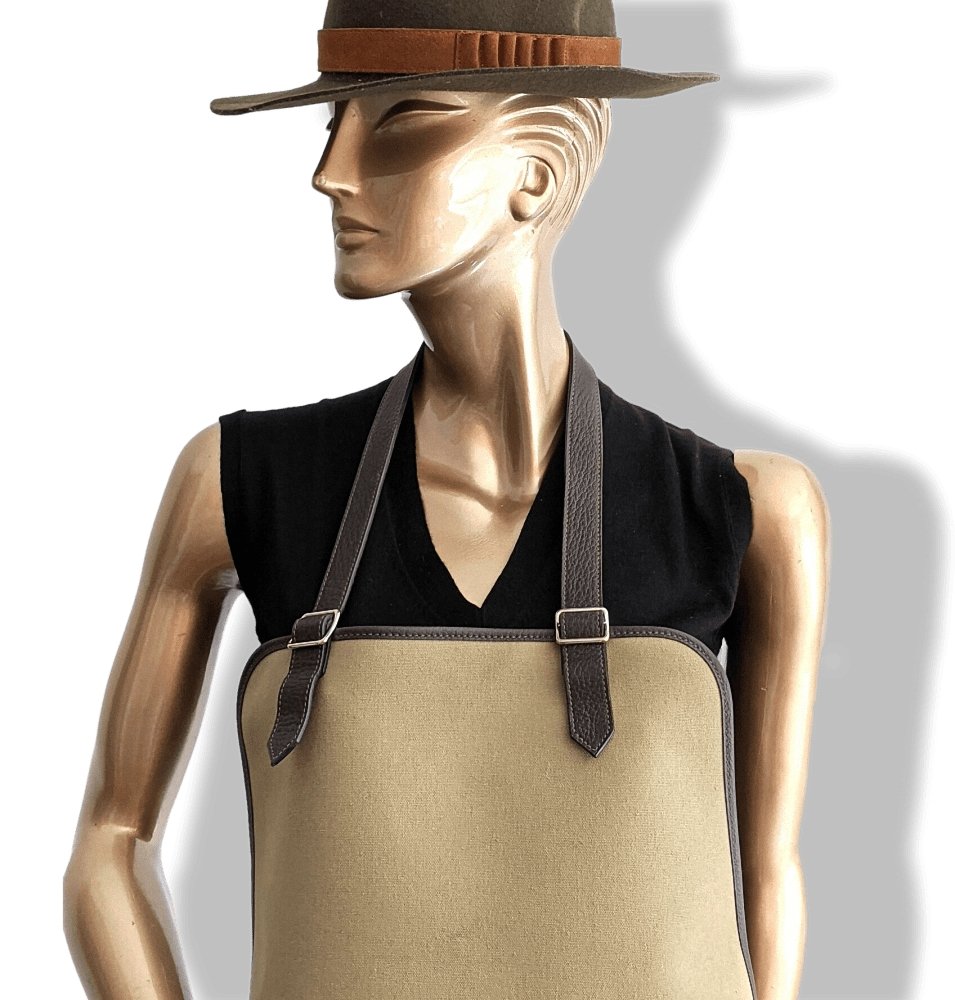 Hermes Home 2002 Kaki Canvas and Dark Brown Taurillon Leather Apron, BNEW! - poupishop