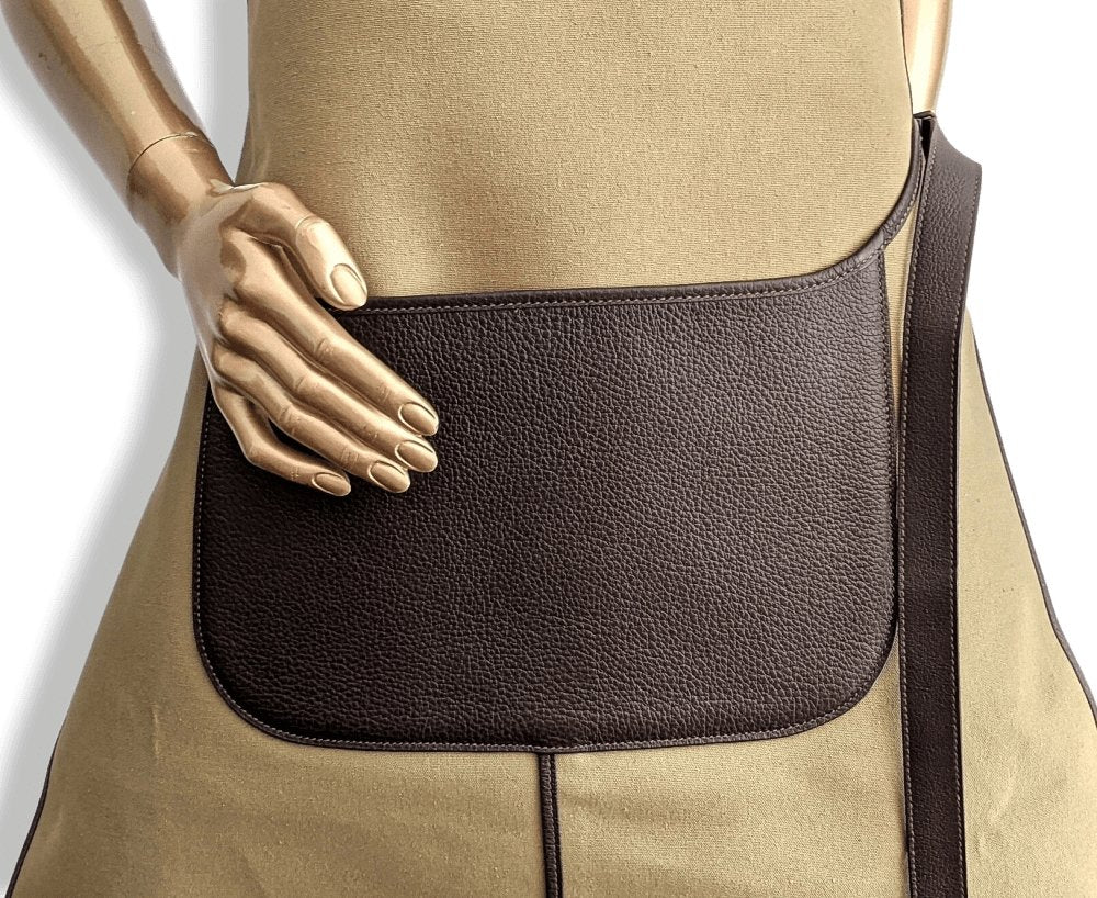 Hermes Home 2002 Kaki Canvas and Dark Brown Taurillon Leather Apron, BNEW! - poupishop