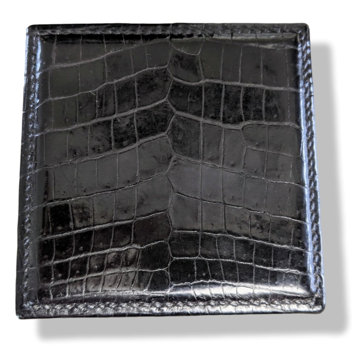 Hermes Home Vintage Black Porosus Crocodile MIRROR POWDER COMPACT Poudrier - poupishop