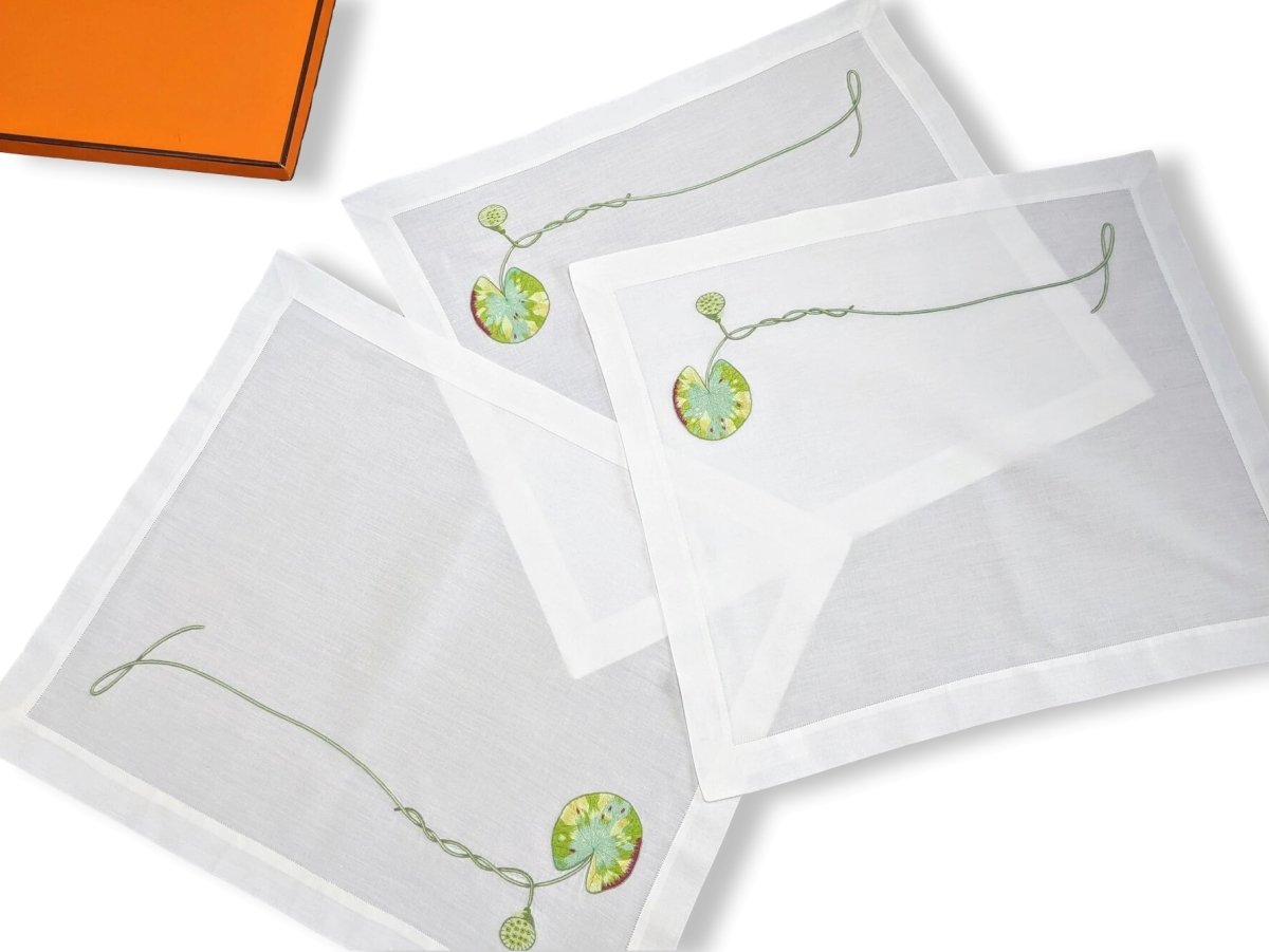 Hermes Home White Embroidered CAPUCINE Set de Table 3 x 1 Pc, Box! - poupishop