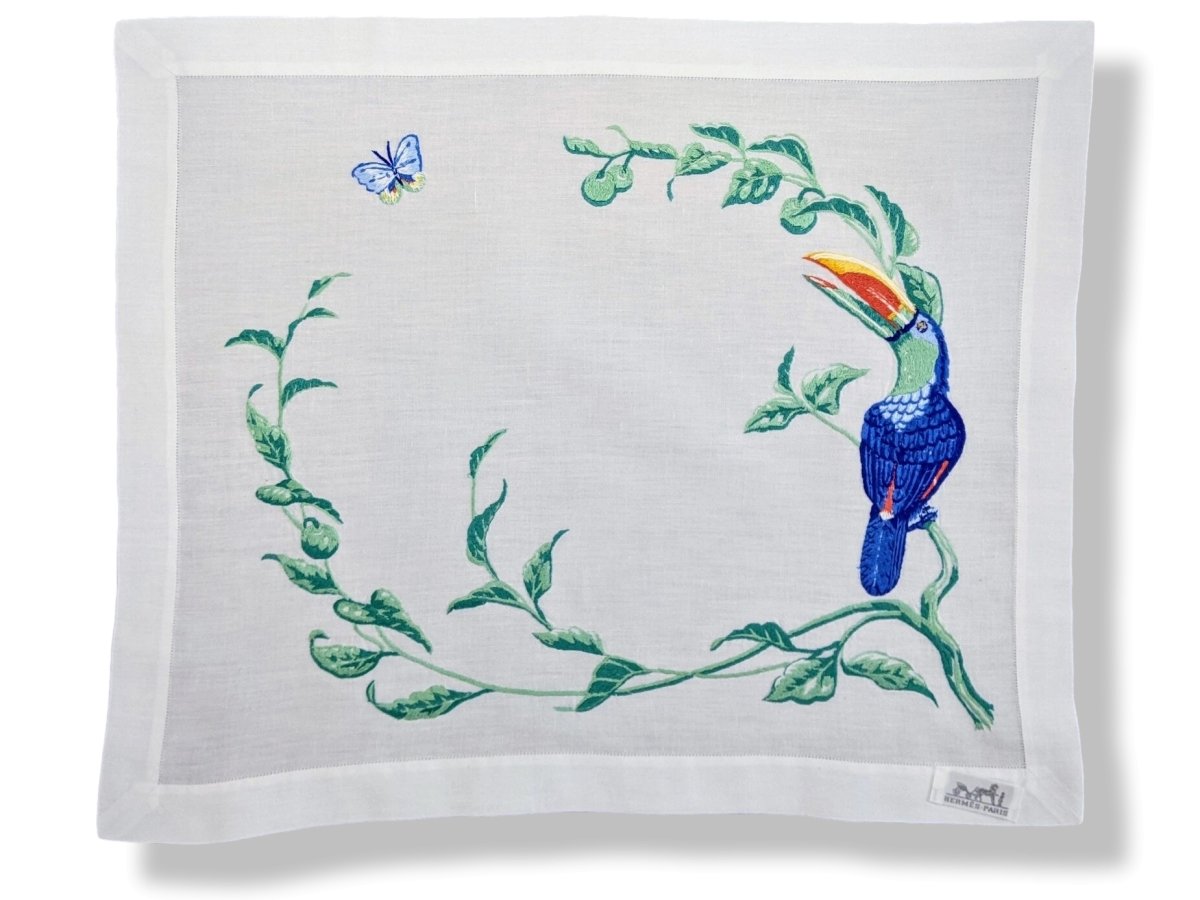Hermes Home White Embroidered PELICAN Set de Table 1 Pc, Box! - poupishop