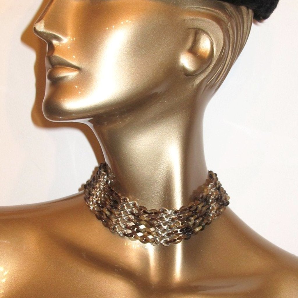 Hermes Horn & Silver Links Ras de Cou Necklace, NIB! - poupishop
