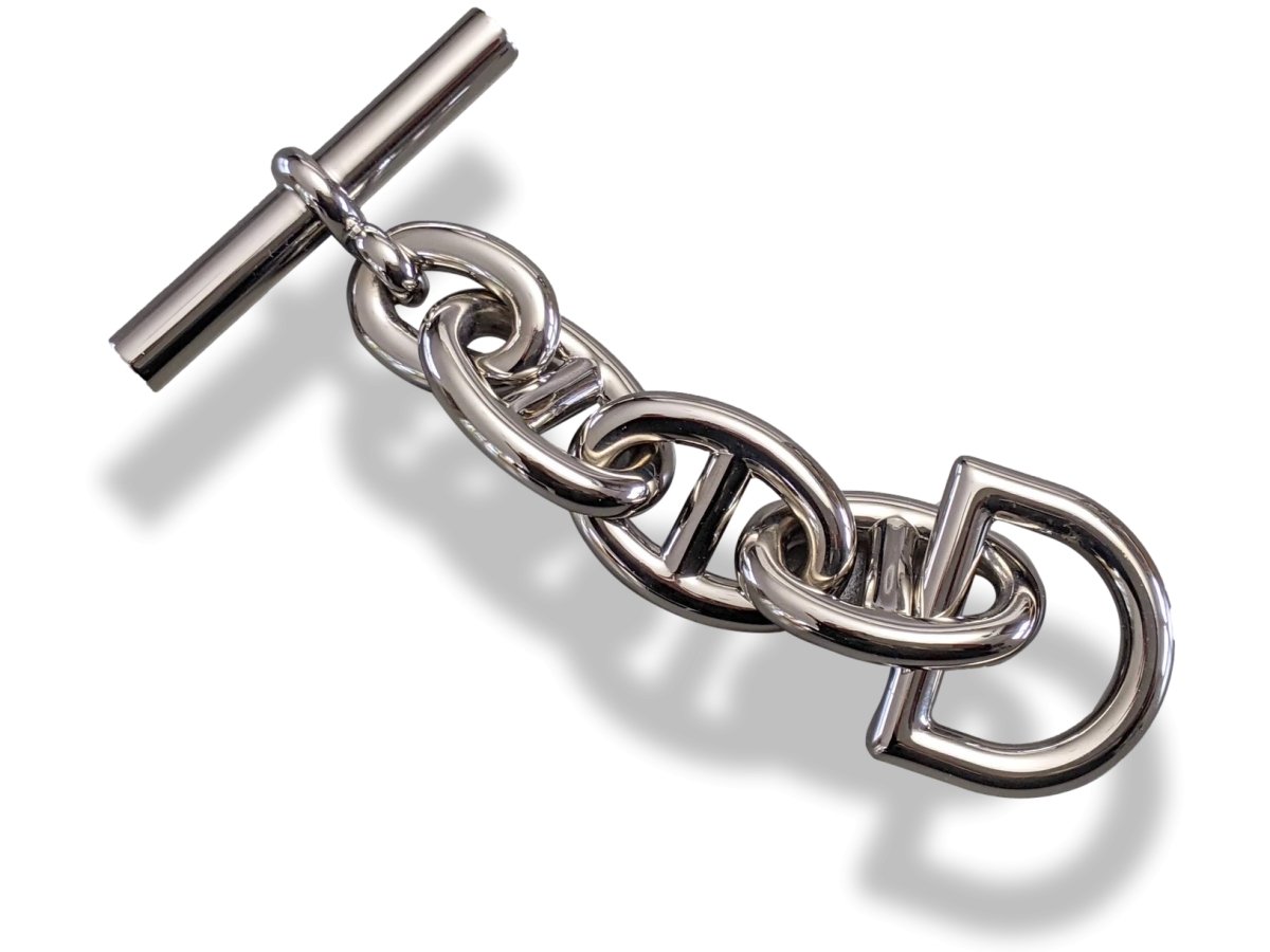 Hermes Huge Shiny Palladium Plated Chaine d'Ancre Bag Charm Key Ring KeyRings, New in Pochette! - poupishop