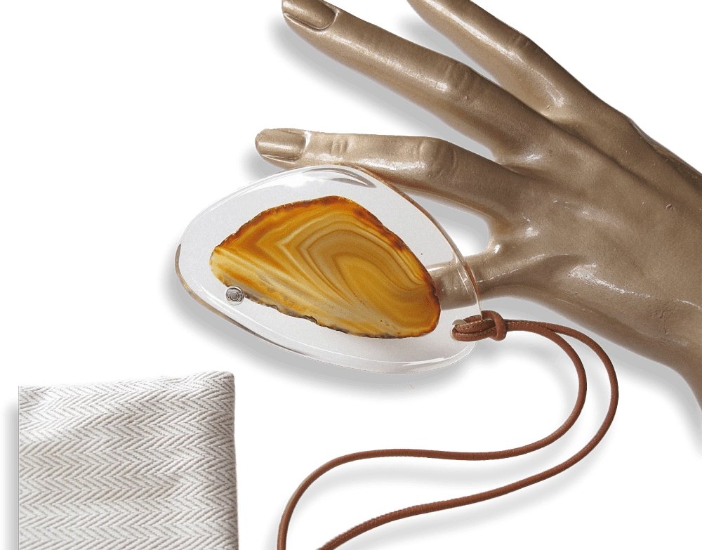 Hermes Incredible Agate Stone Mineral Huge Pendant with Leather Cord, New in Pochette! - poupishop