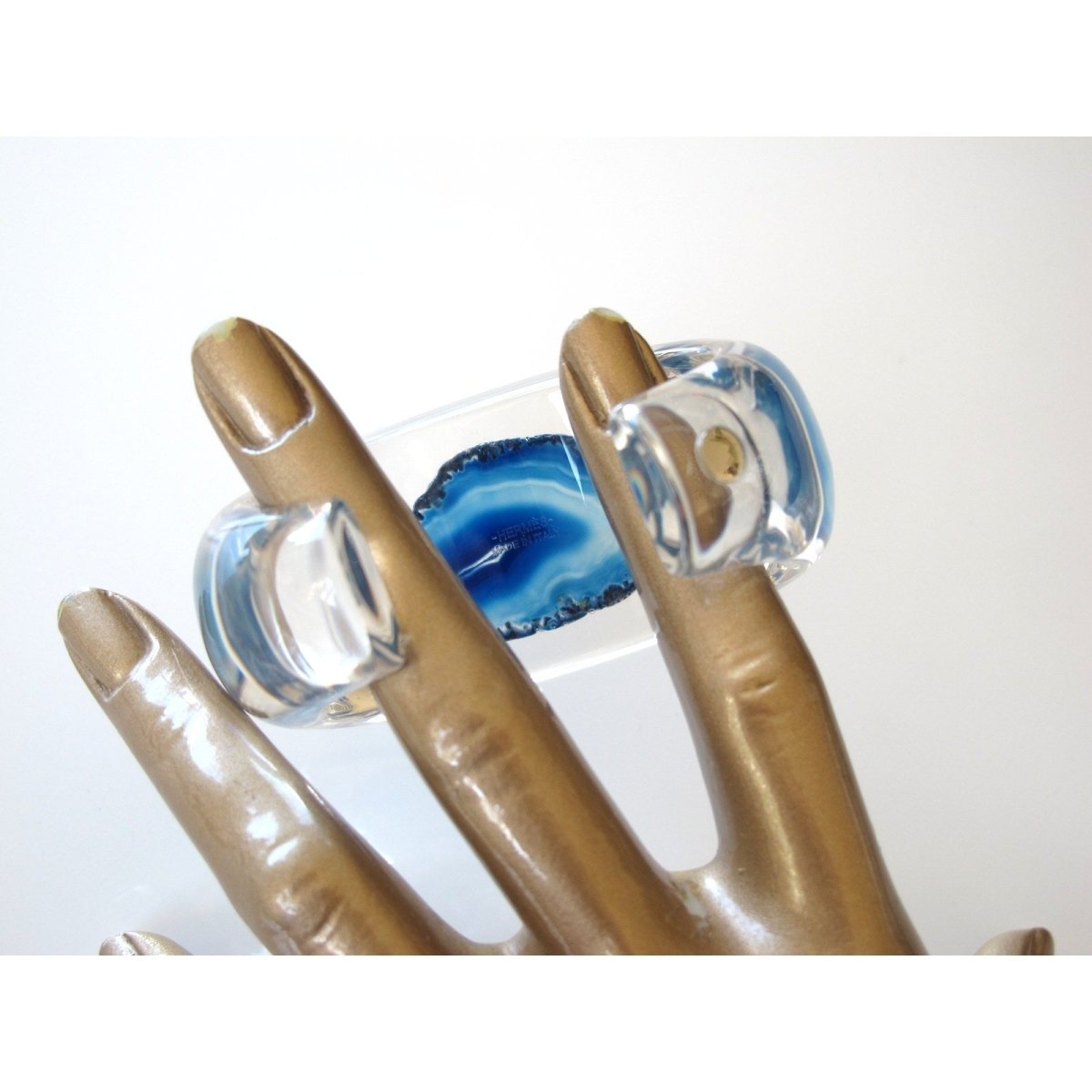 Hermes Incredible Blue Agate Stone Mineral Cuff Bracelet Manchette, NIB! - poupishop
