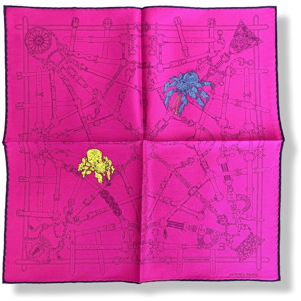 Hermes Indian Pink FLAMBOYANT WEB by Daiske Nomura Gavroche Vintage Silk Carre 45 cm, BNWT! - poupishop