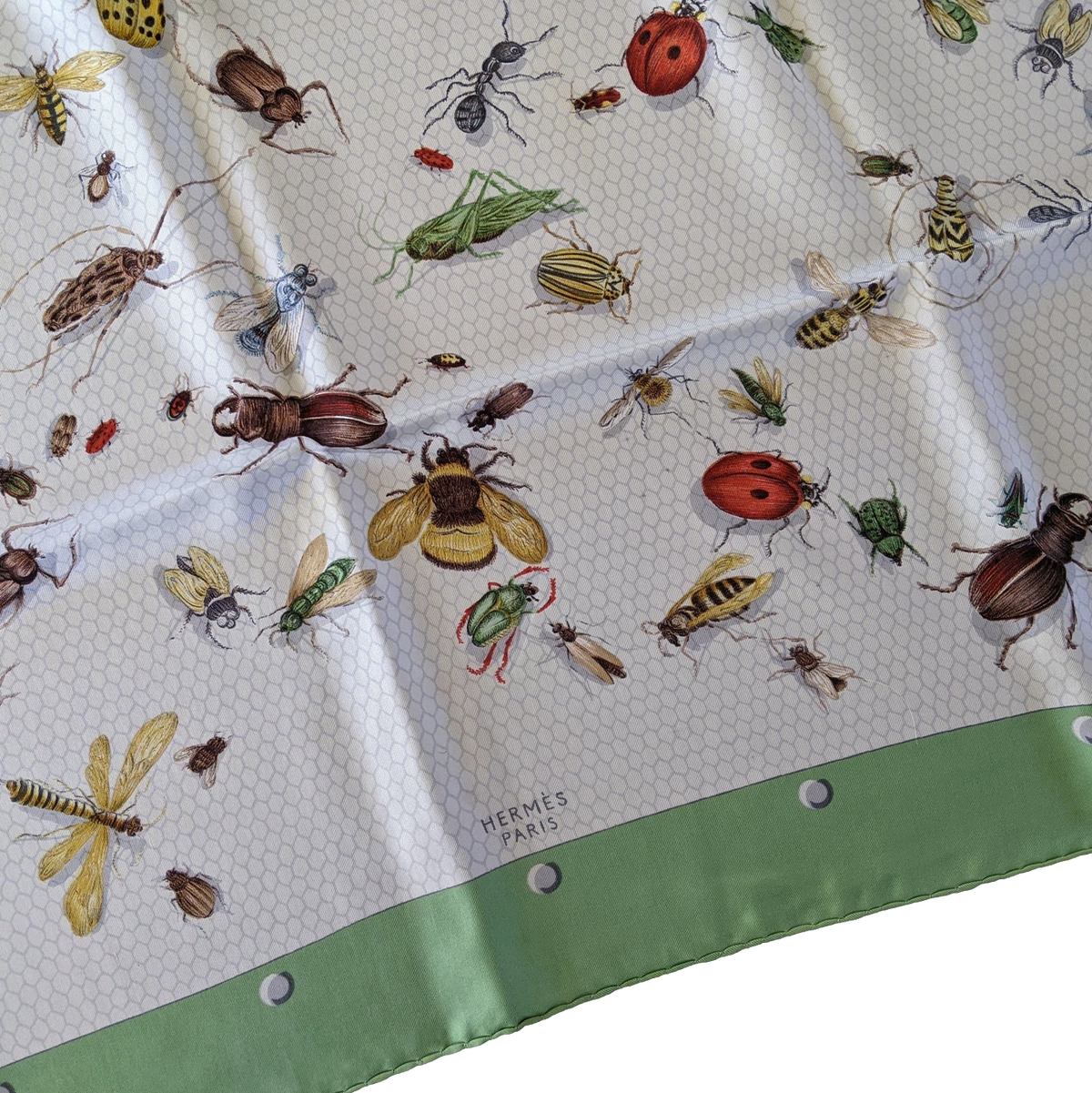 Hermes 1958 Amande/Multi "Insectes" Insects by MME. La Torre Jacquard Twill Silk 90cm