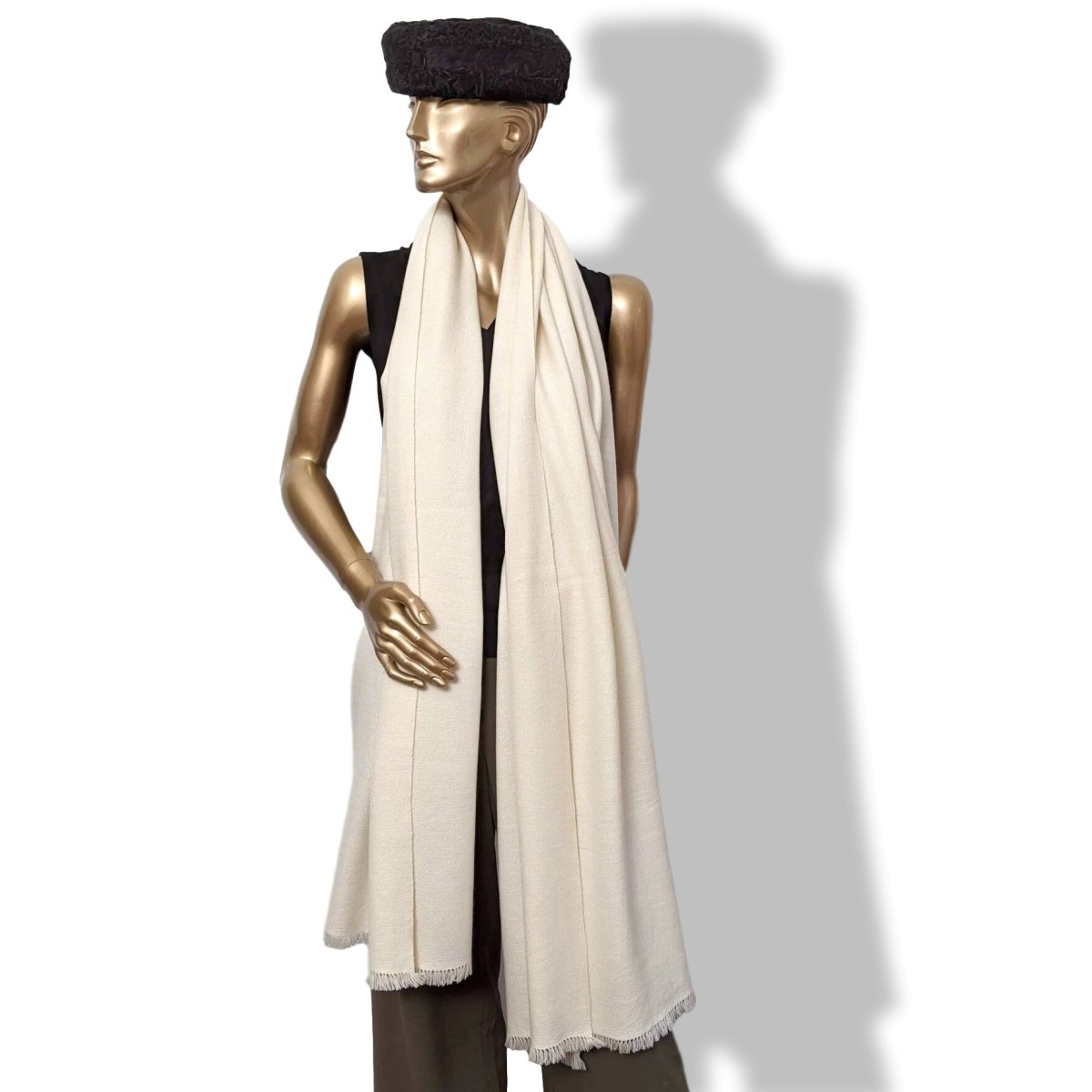Hermes Ivoire Fringed 100% Cashmere ETOLE CRAFT Muffler Hand Woven in Nepal 77 x 230 cm, BNWT! - poupishop