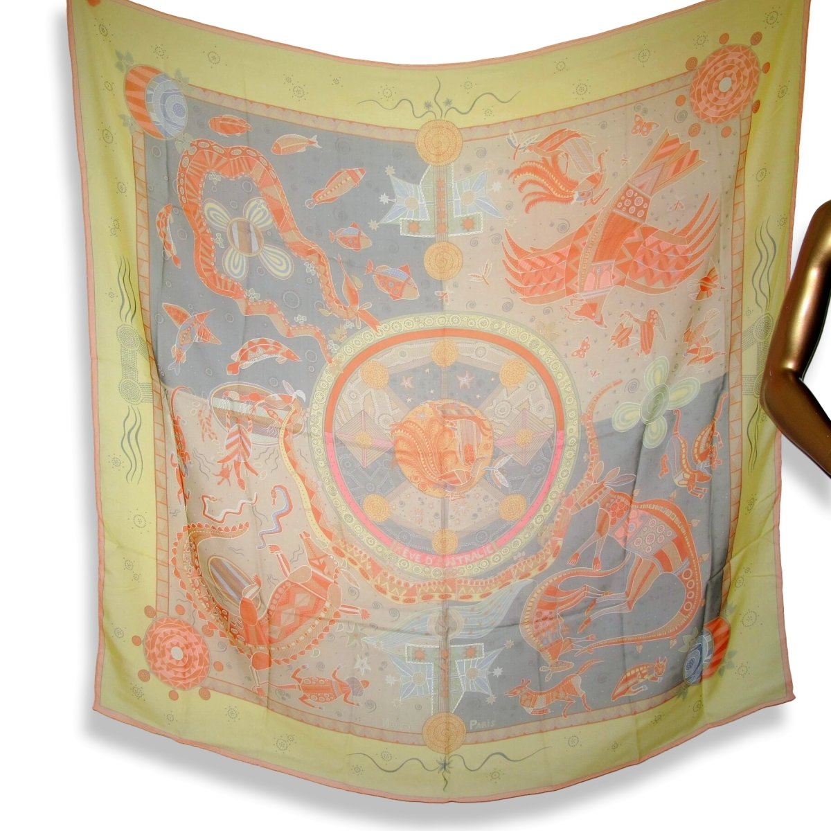 Hermes Jaune Pale/Celadon REVES D'AUSTRALIE Mousseline 140, New! - poupishop