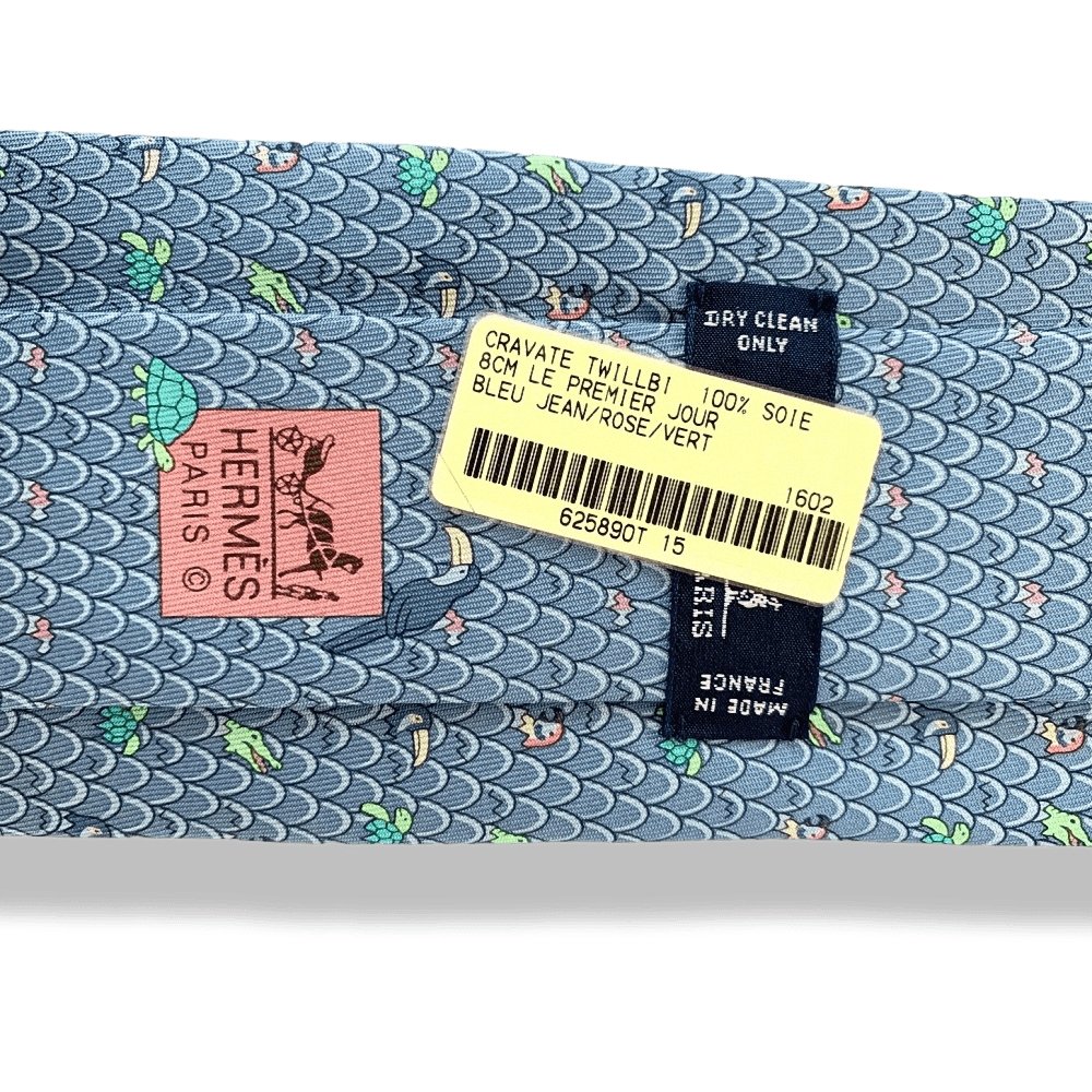 Hermes Jean Blue, Pink, Green LE PREMIER JOUR Twill Silk Tie, NWT in Pochette! - poupishop
