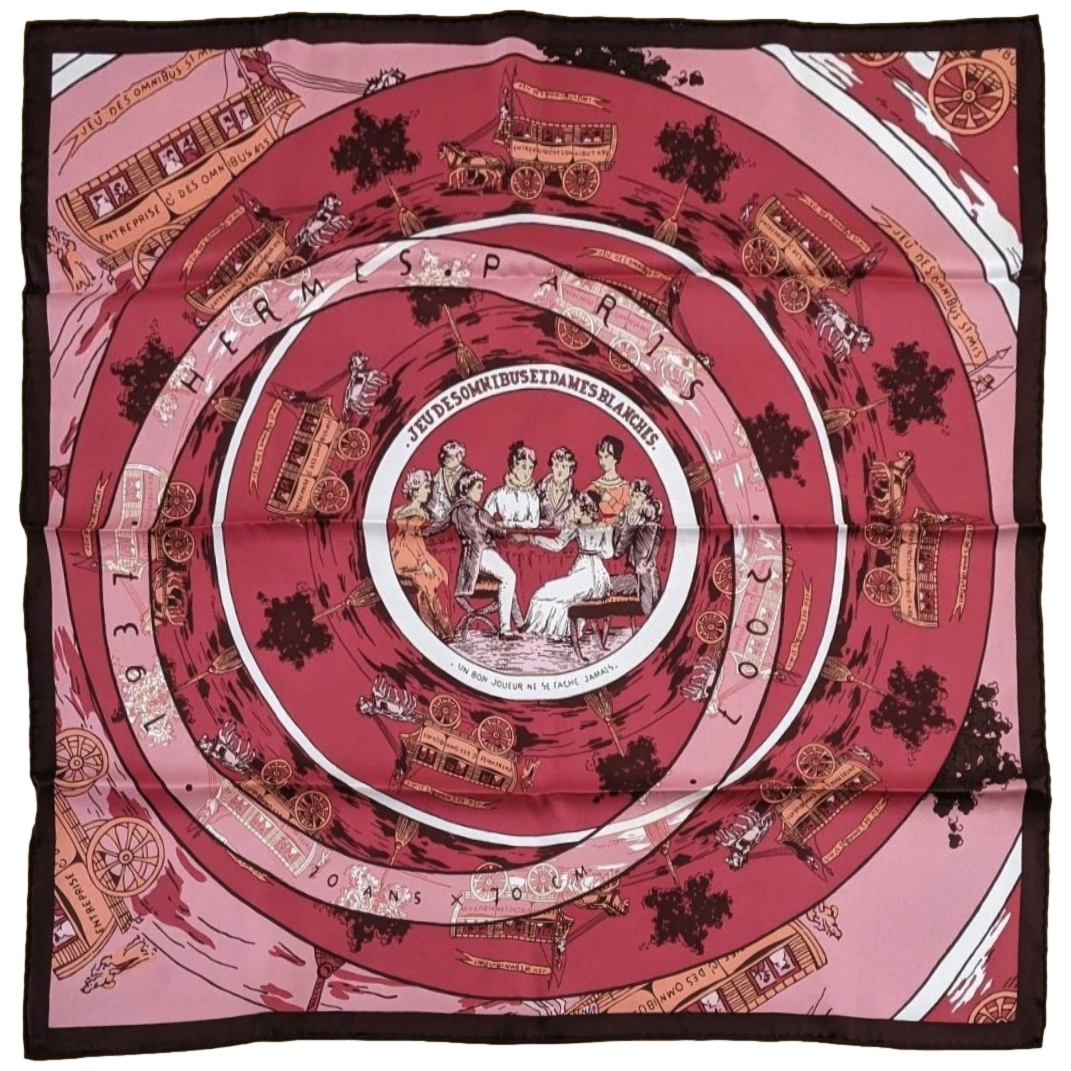 Hermes 2007 Red/Pink Special Issue for the 70 years of the Brand JEU OMNIBUS 1937 - 200 JEU OMNIBUS Vintage Silk 70 cm