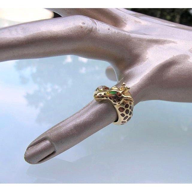 Hermes Joaillerie Gold 18K Enamelled Girafe Ring, Box! - poupishop