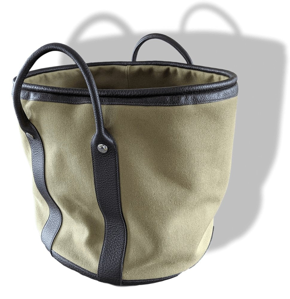 Hermes Kaki Canvas/Ebene Taurillon SAC DE PLAGE - SHOPPING TOTE CABAS BAG 45 GM, New! - poupishop
