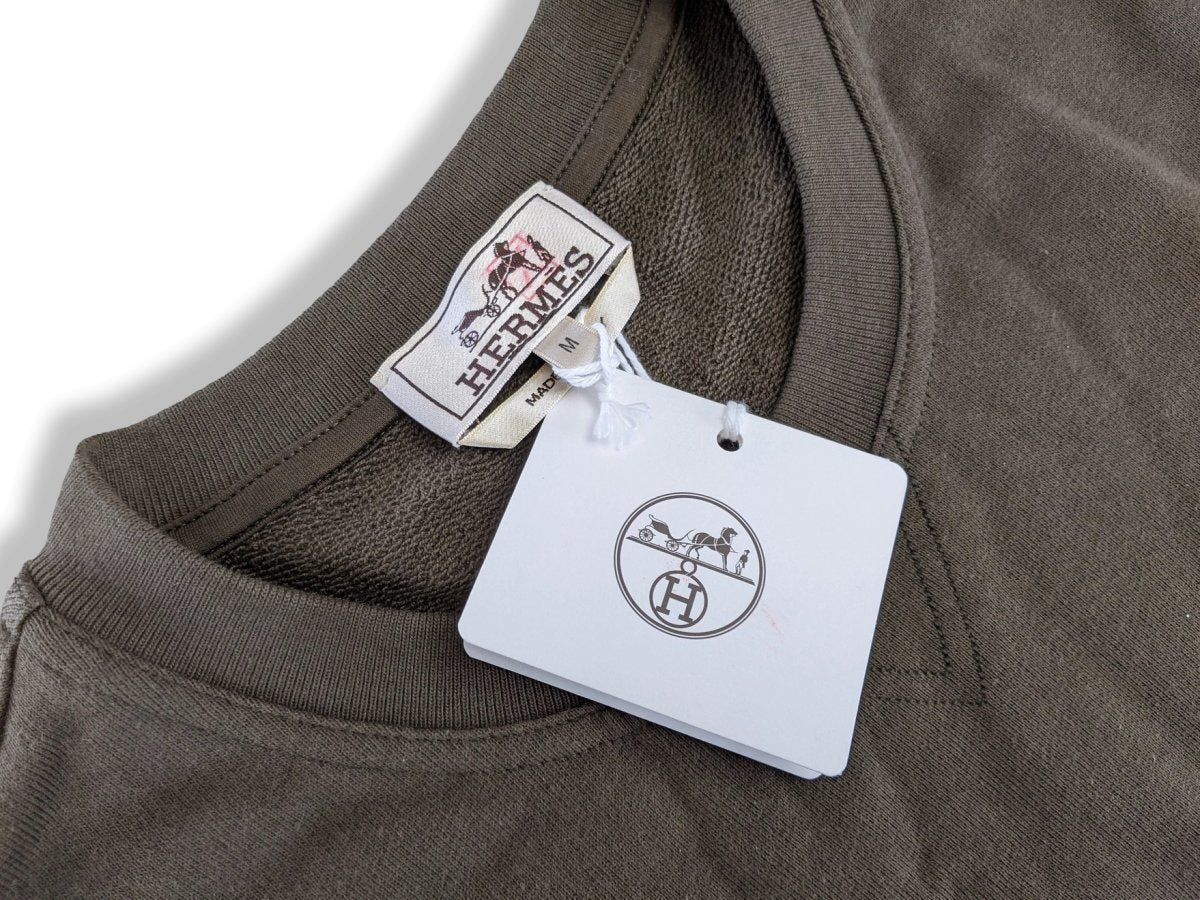 Hermes Kaki Lambskin Details Odyssee Sweat Col Rond Size M, Pur luxe, BNWT! - poupishop