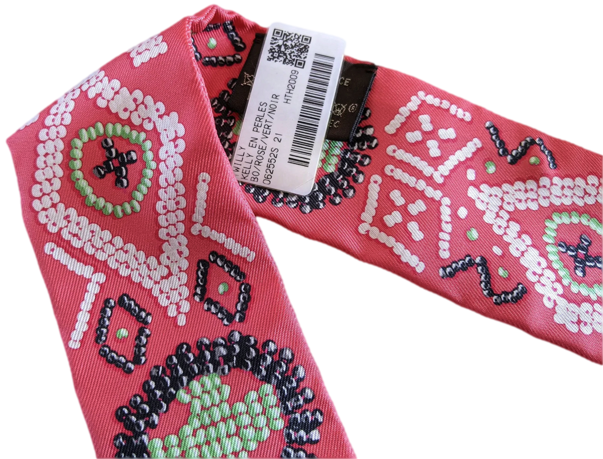 Hermes Rose/Vert/Noir "Kelly en Perles" Twilly