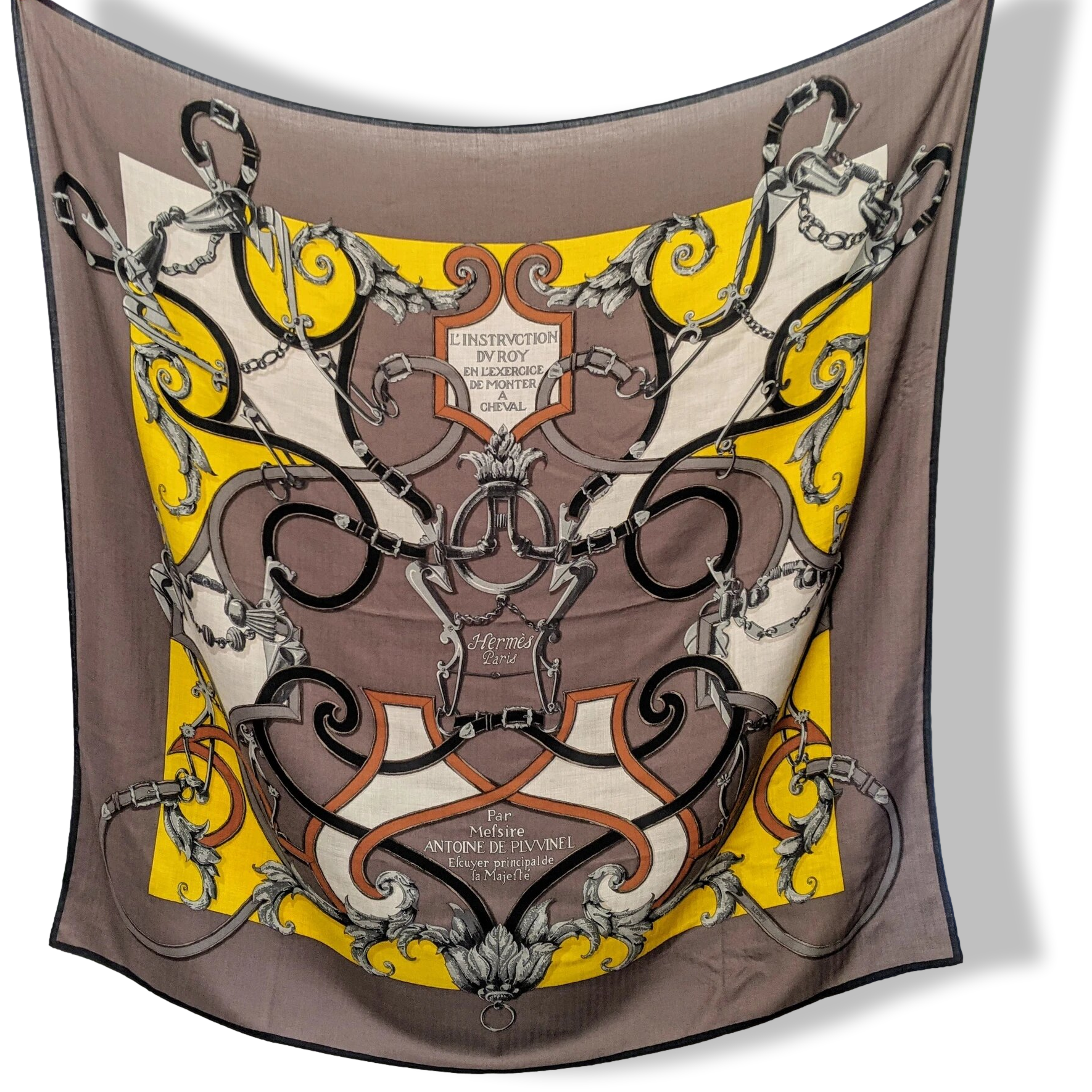 B】HERMES scarf ANTONIE DE PLVVINEL SILK-