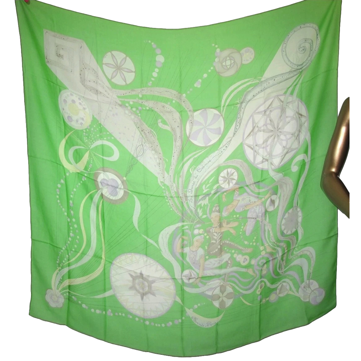 Produits Hermes Vert Vif LA DANSE DU COSMOS by Zoe Pauwels Mousseline Shawl 140
