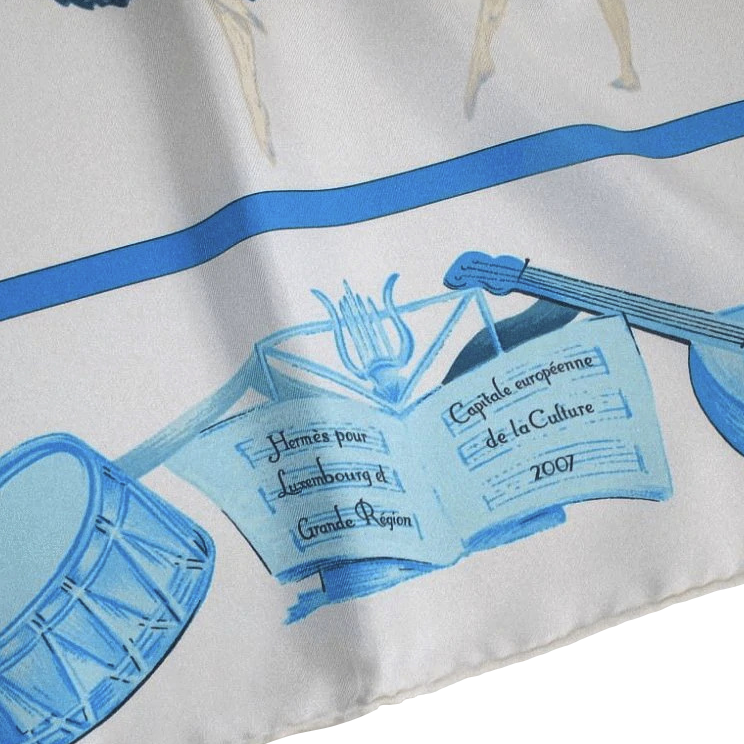 Hermes 2007 Special Issue Luxembourg "La Danse" with Blanc Matte Overlay Twill 90cm Limited