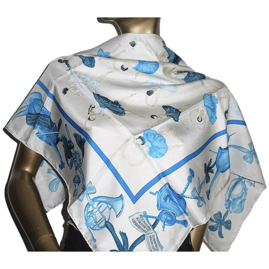 Hermes 2007 Special Issue Luxembourg "La Danse" with Blanc Matte Overlay Twill 90cm Limited