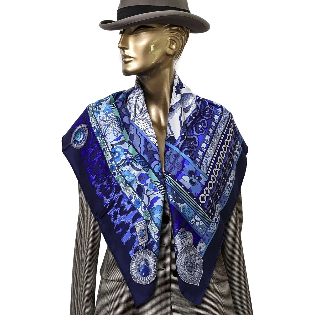 Hermes 2009 cw07 Marine/Cobalt "La Femme aux semelles de Vent" by Aline Honore Twill 90cm