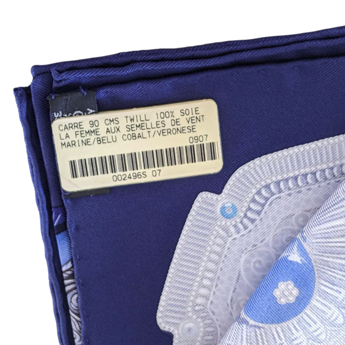 Hermes 2009 cw07 Marine/Cobalt "La Femme aux semelles de Vent" by Aline Honore Twill 90cm