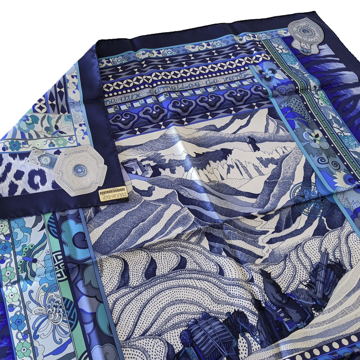 Hermes 2009 cw07 Marine/Cobalt "La Femme aux semelles de Vent" by Aline Honore Twill 90cm