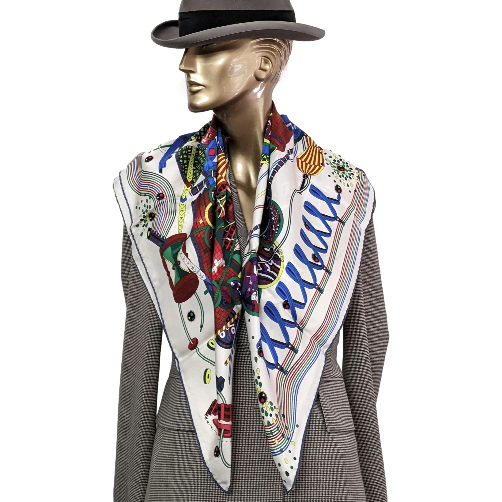 Hermes 2012 Blanc/Multi "Laboratoire du Temps" by Pierre Marie Twill 90 cm